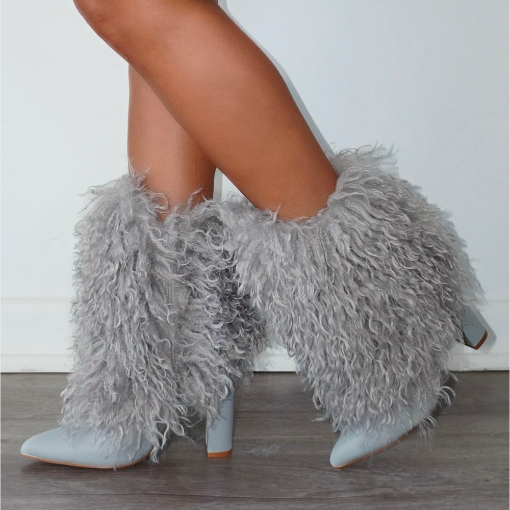 Fashion Nova Gray Faux Fur Ankle Boots